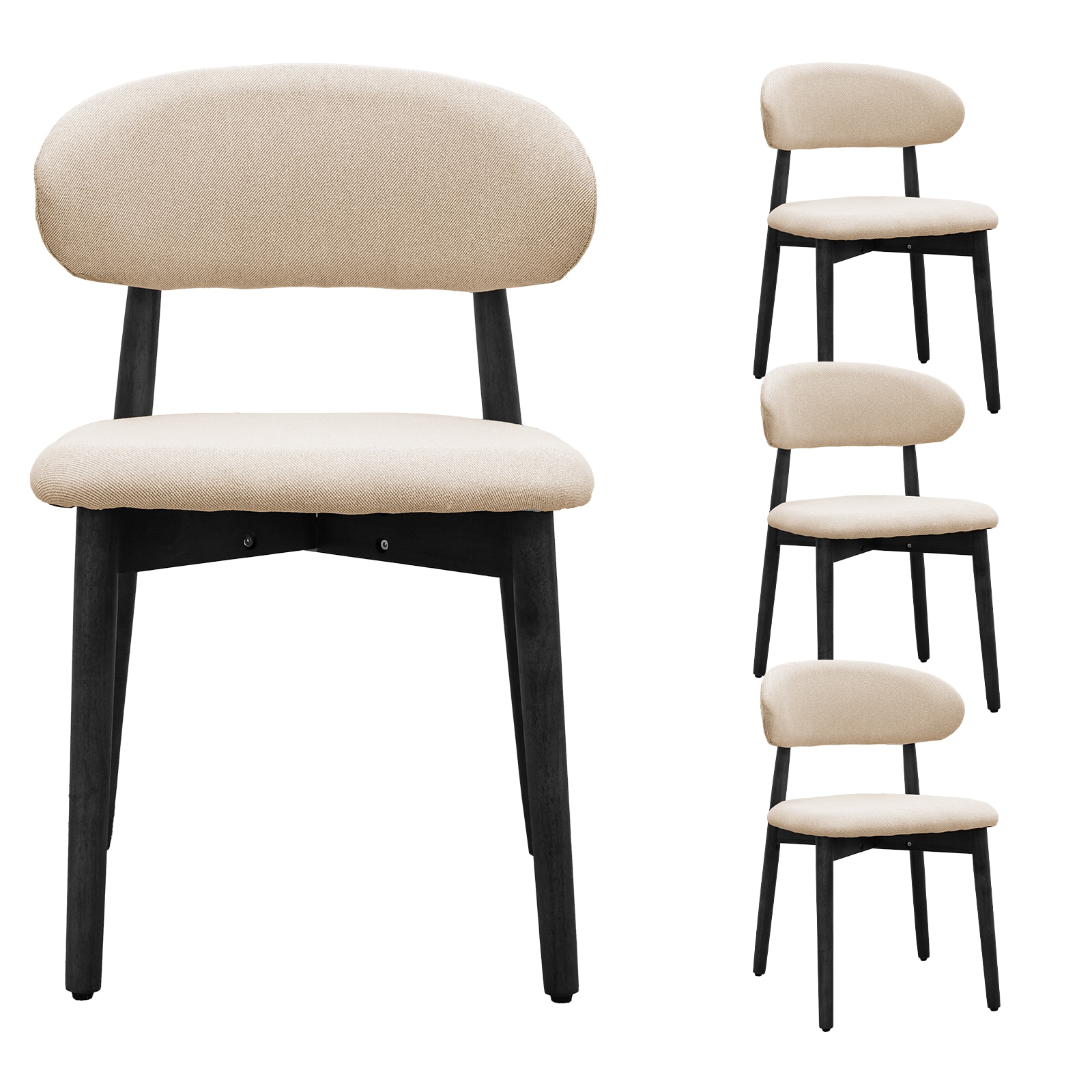 Beige Cotton-Linen Fabric Upholstered Dining Chair With Black Solid Wood Legs, Armless Chair Set Of 4 For Kitchen, Restaurant, Living, Meeting Room_voghion.com